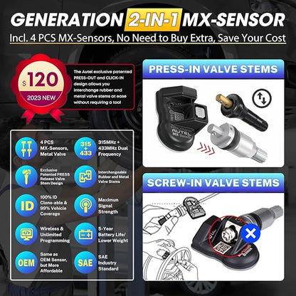 2026 Autel MaxiTPMS TS508WF KIT TPMS Programming Tool, WiFi Ver. of TS508K TS508 TS501 TS601 with 120bucks 4PCS 315 433MHz MX Sensors, Relearn Activiate All Sensor, Clear TPMS DTCs, Lifetime Update