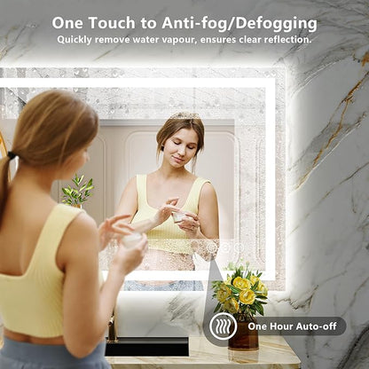 YEELAIT 55x40 Inch LED Bathroom Mirror with Lights Front and Backlit Lighted Vanity Mirror for Bathroom Wall with 3 Colors Dimmable Anti-Fog Memory Shatter-Proof IP54 Waterproof Horizontal/Vertical