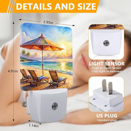 GANTINIR Watercolor Ocean Beach Sunrise Night Light, Plug-into Lounger Nightlight White LED Lamp, Energy Efficient Decor Desk Lamp for Bedroom Hallway Stairs Bathroom