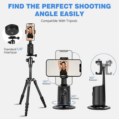 Auto Face Tracking Tripod, 360° Rotation Body Phone Camera Mount Smart Shooting Holder with Remote Selfie Stick, No App, Gesture Control, for Vlog, Tiktok