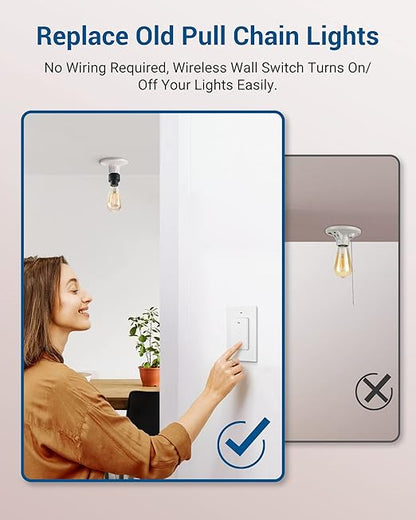 DEWENWILS Remote Control Light Socket, Wireless Light Switch for Pull Chain Light Lamp Fixtures, 100FT Range, No Wiring Needed, ETL Listed(1 Wall Mounted Controller+1 Bulb Base, Shorter Version)