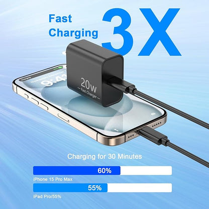 Matsusho iPhone 16 15 Charger Fast Charging 10 FT, 2 Pack 20W USB C Wall Charger with 10FT Type C Charger Cable Compatible for iPhone 16/16 Plus/16 Pro/16 Pro Max/15/15 Pro/15 Pro Max/15 Plus, Black