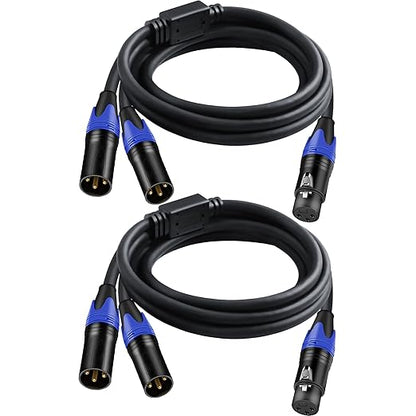 Seefeful XLR Splitter Cable, 1 XLR Female to 2 Male Patch Y Cable Balanced Microphone Splitter Cord Audio Adaptor (5FT-2pack)