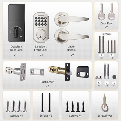 VCHOO Keyless Entry Door Lock Set Smart Locks for Front Door Keypad Door Lock with Handle Auto Lock One Time Password Anti Peeping Password IP54, Satin Nickel
