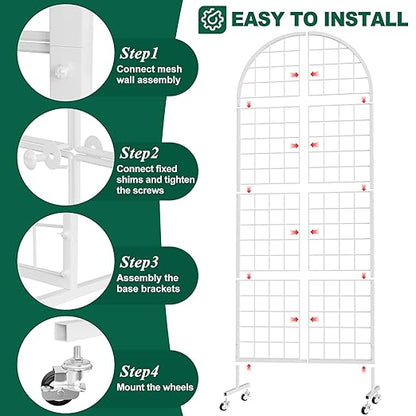 Asee'm Grid Wall Panels Display Stand 2' x 5.2' FT White Movable Wire Grid Wall Display Rack Heavy Floorstanding Detachable Girdwall Panel with T-Base for Craft Show Rack, Retail Displays 1PCS