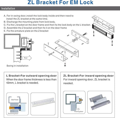 Z and L Bracket for 1200LBS 500KG Holding Force Electromagnet Lock Single Inward Door Access Control Electric Magnetic Door Lock