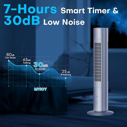 MYICY Evaporative Air Cooler, 35" Windowless Air Conditioner Portable w/3 Speeds, 25ft Remote, Smart Timer & Water Tank, Portable Air Conditioners No Windows Needed, 90°Oscillating AC Unit for Room