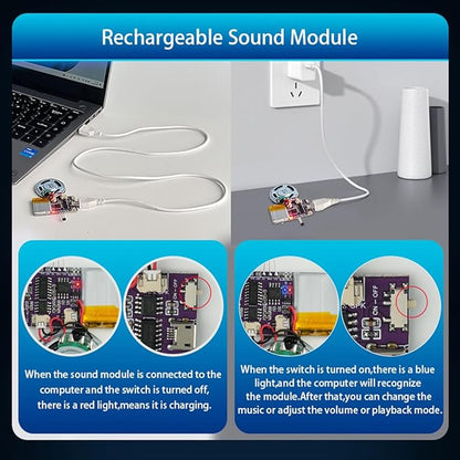 Voice Module,MP3 Music Sound Chips, 16MB Sound Module for Crafts, Christmas, New Year Greeting Cards, Box with Speaker Lithium Battery Powered and USB Cable. (JR-JX7004-Magnet-2P)