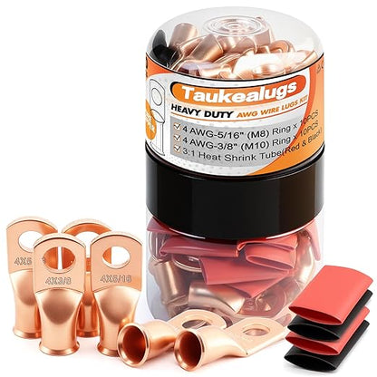20PCS 4 AWG 5/16 3/8 inch Battery Cable Lugs,4 gauge Copper Crimp Connector Ring Terminal Wire Ends with 20pcs 3:1 Adhesive Heat Shrink Tubing in Dual-neck bottle