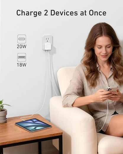 Nekmit Flat USB C Wall Charger, 45W Dual Port PPS Fast USB Charger Block, Slim USB C Wall Plug for iPhone 17/16 and More Series, MacBook Air, iPad