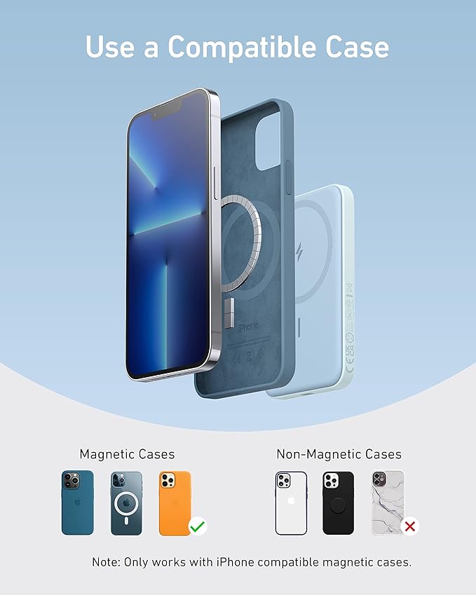 Anker 621 Magnetic Portable Charger (MagGo), 5,000mAh Wireless Power Bank with USB-C Cable, Magsafe-Compatible Battery Pack for iPhone 16/15/14/13/12 Series