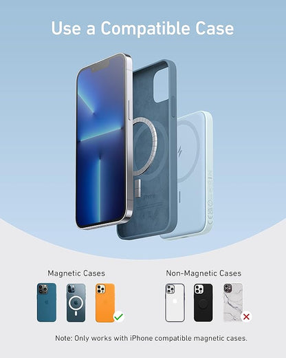 Anker 621 Magnetic Portable Charger (MagGo), 5,000mAh Wireless Power Bank with USB-C Cable, Magsafe-Compatible Battery Pack for iPhone 16/15/14/13/12 Series