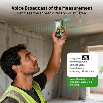 Laser Measure Device 3-in-1, Huepar 330ft Laser Measurement Tool & 33ft Cross Laser Level & 6.5ft Tape Measure, Rechargeable, Voice Broadcast, Multi-Mode, Rugged for Construction & Home Use, SW-T100