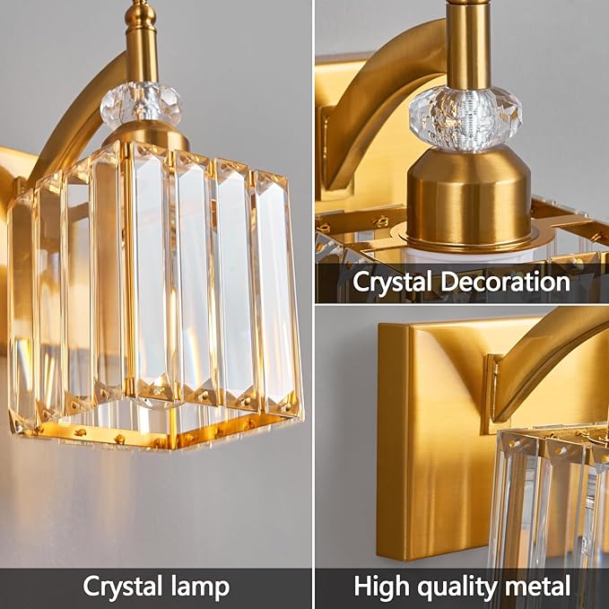 BBLLWJ Modern Bathroom Vanity Light 4-Light Gold Crystal Light Fixtures Over Mirror for Bathroom Wall Sconce