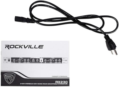 Rockville RX230 2-Way Stereo/3-Way Mono Crossover, XLR Input/Output, Adjustable Crossover Range, 24 dB/Octave Filters, Rack-Mountable for DJs and Live Sound