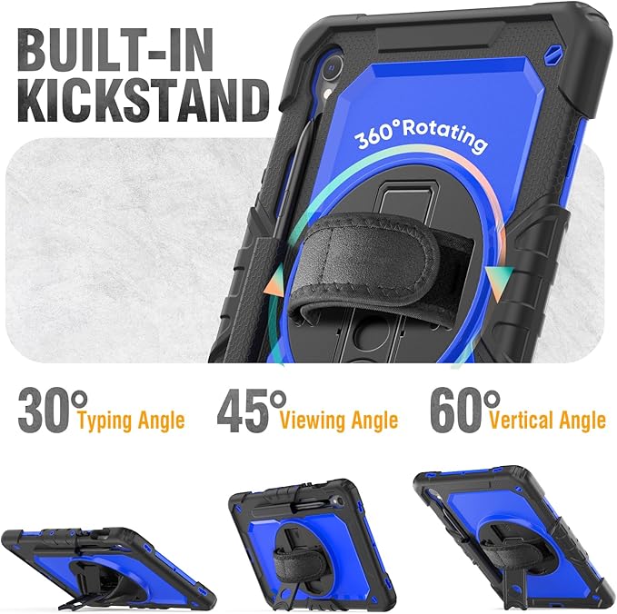 HXCASEAC Case for Galaxy Tab S10 FE / S9 FE 5G 10.9 inch, Shockproof Design with Screen Protector, 360° Hand Strap Stand, S Pen Holder, Heavy Duty Protective Samsung S9 FE / S10 FE Tablet Case, Blue
