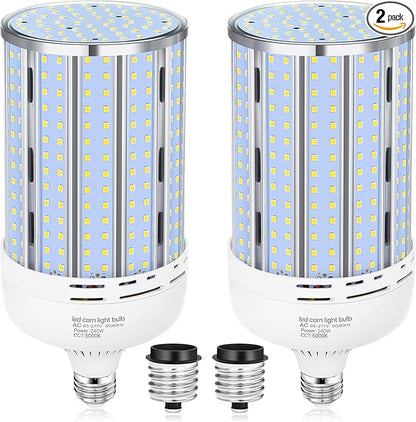 XYCN 2 Pack 240W Corn LED Light Bulb Fanless,5000K Daylight(2400 Watt Equivalent) E26/E39 Large Mogul Base LED Cob Lamp 34,800LM for Outdoor Indoor Garage Warehouse Factory Workshop Street Backyard