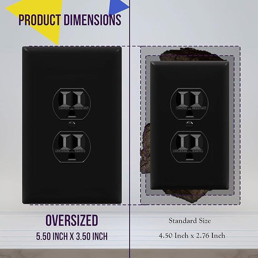 ENERLITES Jumbo Duplex Receptacle Outlet Wall Plate, Large Electrical Outlet Covers, Over-Size 1-Gang 5.5" x 3.5", Polycarbonate Thermoplastic, 8821O-BK-5PCS, Black (5 Pack)