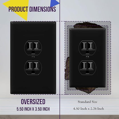 ENERLITES Duplex Receptacle Outlet Wall Plate, Jumbo Electrical Outlet Covers, Oversized 1-Gang 5.51" x 3.50", Polycarbonate Thermoplastic, 8821O-BK-10PCS, Glossy Finish, Black, 10 Pack