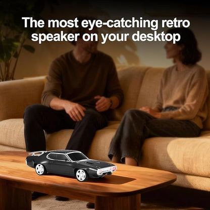 Retro Car Bluetooth Speaker with HD Stereo Sound, TWS Pairing, LED Party Lights, Built-in Microphone, Portable Wireless American Vintage-Style Bluetooth Speaker for Home, Office & Outdoor (Black)