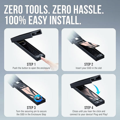 Sabrent USB 3.2 Type-C Tool-Free Enclosure for M.2 PCIe NVMe and SATA SSDs (EC-SNVE)