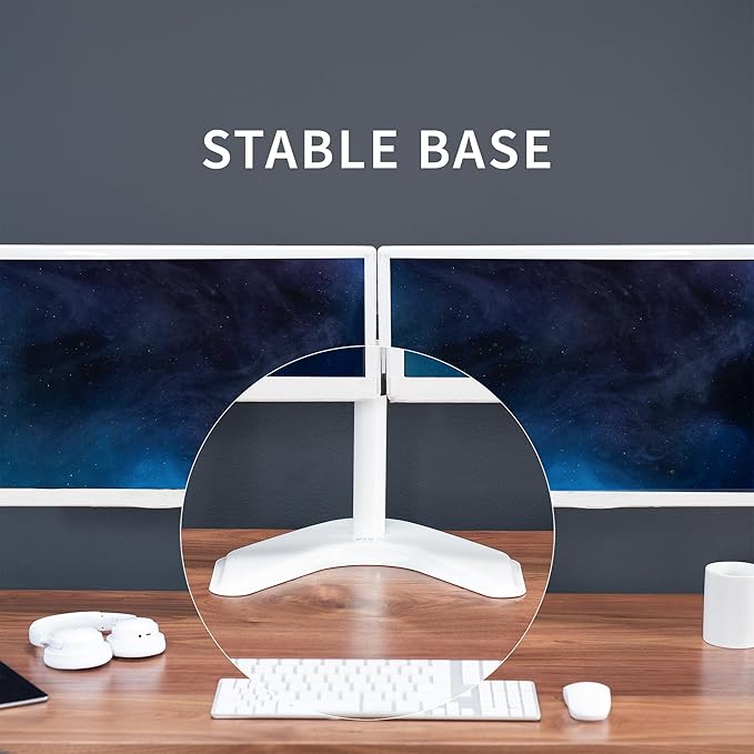 VIVO Dual LED LCD Monitor Mount, Free-Standing Desk Stand for 2 Screens up to 32 Inch, Heavy-Duty Fully Adjustable Arms with Max VESA 100x100mm, White, STAND-V032FW