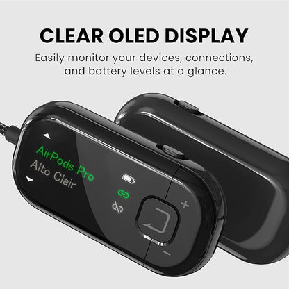 Avantree Voyager – OLED Display & Latest Auracast Bluetooth 5.4 Adapter for Airplane, Qualcomm Chip & aptX Adaptive, Wireless Audio Transmitter for Headphones, AirPods, Travel & Flight