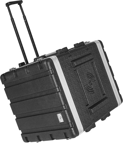 Sound Town Lightweight 10U PA DJ Rack/Road Case with 9U Rack Space, ABS Construction, 19” Depth, Retractable Handle, Wheels and Heavy-Duty Latches (STRC-A10UT)