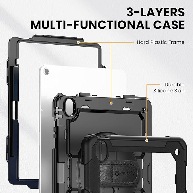 timecity for iPad Air 13 Inch Case M3 2025/ M2 2024, 360° Rotating Stand, Pencil Holder & Wireless Charging, Shockproof with Screen Protector & Shoulder Strap - for Designers & Professionals, Black