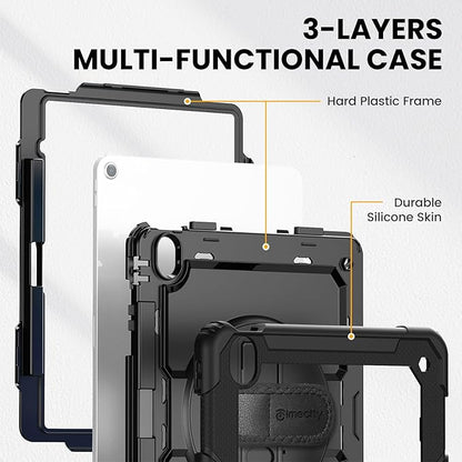 timecity for iPad Air 13 Inch Case M3 2025/ M2 2024, 360° Rotating Stand, Pencil Holder & Wireless Charging, Shockproof with Screen Protector & Shoulder Strap - for Designers & Professionals, Black
