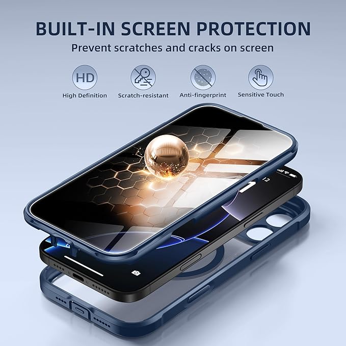 BERFY Magnetic for iPhone 16 Pro Case, Compatible with MagSafe, Built-in Privacy Screen Protector and Upgraded Camera Protection, Anti-Spy Full Body Shockproof Phone Case for 16 Pro 6.3", Blue