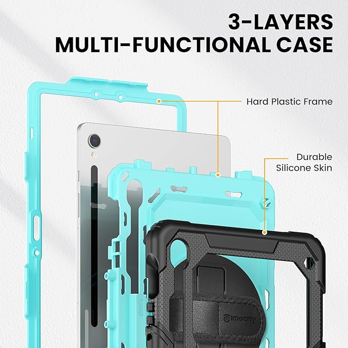 Timecity Case for Samsung Galaxy Tab S10 FE/ S9 FE 5G 10.9 Inch/ S9 11 Inch - Heavy Duty Protective Cover with Screen Protector, Rotating Stand, Shoulder Strap & S Pen Holder | Kids-Friendly, Blue