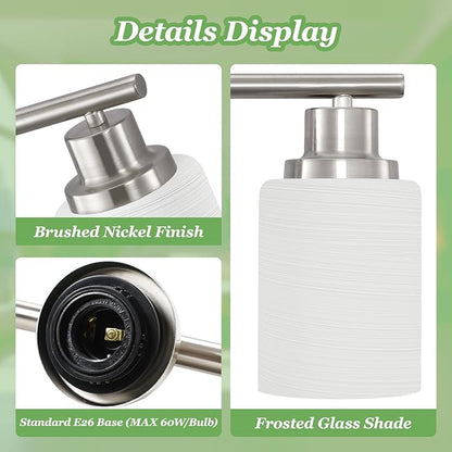 Guliaofo 3-Light Bathroom Light Fixtures, Vanity Lights for Mirror with Textured Milky White Glass Shade, Modern Kitchen Light Fixtures Wall Sconce Light - E26 Base - Brushed Nickel