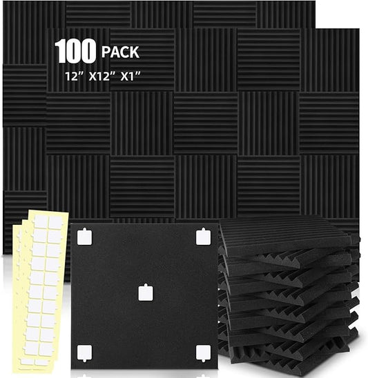 HWLIYUTAI 100 Pack Acoustic Panels 1 X 12 X 12 Inches - Acoustic Foam Studio Foam Wedges High Density Panels Soundproof Wedges Charcoal …