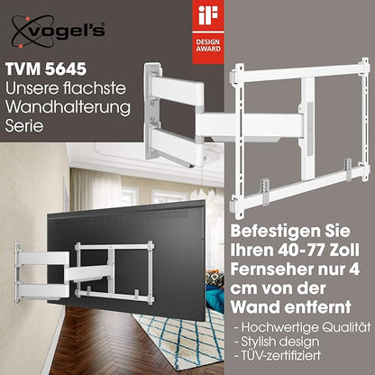 Vogel's TVM 5645 Full-Motion Ultra-Thin TV Wall Bracket for 40-77 inch TVs, Max. 45 kg, Swivels up to 180°, Full-Motion TV Mount max. VESA 600x400, Universally Compatible