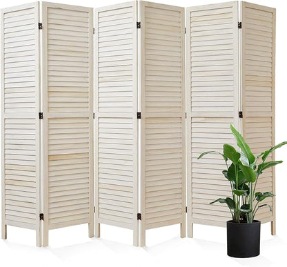 Room Dividers and Folding Privacy Screens, Wood Louvered Separators Divider Wall for Home Office Bedroom - 6 Panels, 67 * 90inch (White-Washed)
