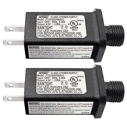 4.5V 0.6A 2PCS Replacement LED Transformer Class 2 Power Supply Adapter Ip44 LED Light Controller Low Voltage Transformer for Christmas String Light Inflatable Decorations (4.5V2.7W 2PCS)