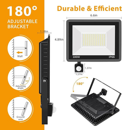 YANYCN 2 Pack 100W LED Motion Sensor Flood Light,Dusk to Dawn,IP66 Waterproof, 11800 Lumens, 5000K Daylight White, Super Bright Security Light for Garage, Front Porch, Barn