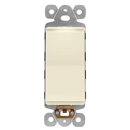 LIDER Minimalist Design Matte Finish Lighted Decorator Switch, Frameless Paddle Light Switch with Locator Light, Grounding Screw, 15A 125V, UL Listed, LS15-1P-LA, Light Almond