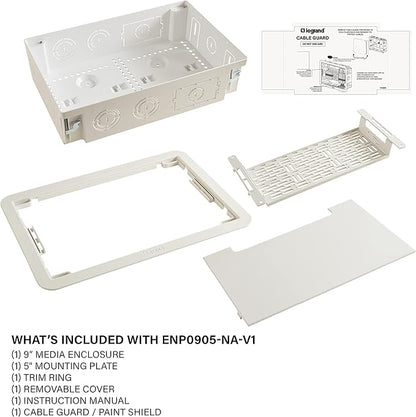 Legrand - OnQ Cable Management, In-Wall Media Box, Dual Purpose Structured Wiring Enclosure with Mounting Bracket, Home Networking Panel, 9 inch, White, ENP0905NAV1