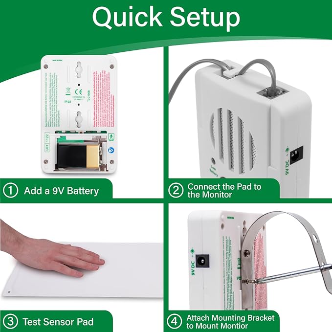 Smart Caregiver® Bed and Chair Exit Alarm System for Fall/Wandering Prevention – Know When They get up! Includes Monitor with 10in x 30in Bed Sensor Pad and 10in x 15in Chair Sensor Pad
