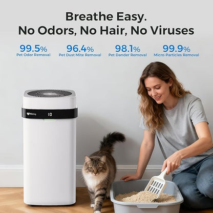 Airdog Air Purifier for Homes with Pets, Covers Up to 1614 Ft², TPA Technology with Washable Filter, Air Quality Display, Quiet Air Cleaner, Removes Dust, Smoke Odors, Smart Control