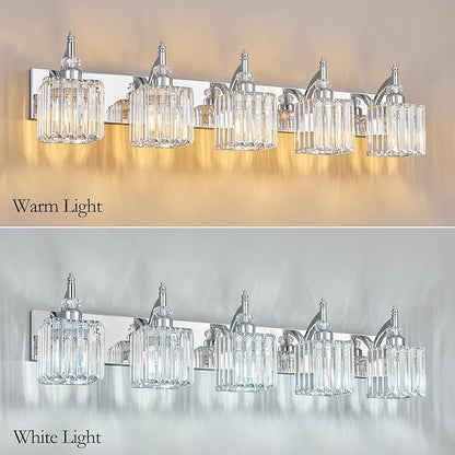 BBLLWJ Crystal Vanity Lights Chrome 5 Light Bathroom Light Fixtures Over Mirror Modern Vanity Light for Bathroom