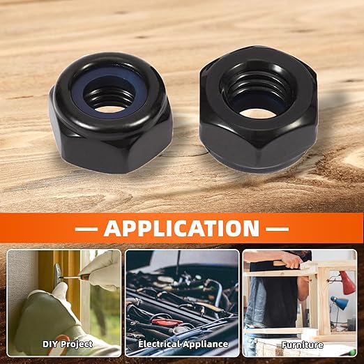 MewuDecor #6-32 Nylon Insert Hex Lock Nuts Locknuts, 304 Stainless Steel 18-8, Black Oxide, 50 PCS