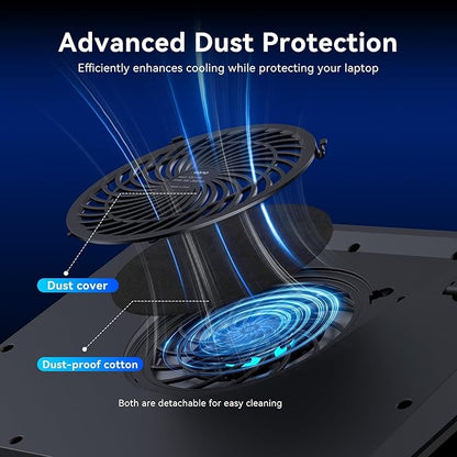 llano V12 Laptop Cooling Pad, Gaming Laptop Cooler Stand with 5.5inch Powerful Turbo Fan, Adjustable Speed, Touch Control, 3-Port USB A, for Fast Cooling Laptop 15.6-19in, Black (No RGB)