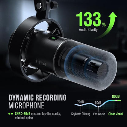 FIFINE K688 Podcast Microphone Kit, USB/XLR Dynamic Microphone with Boom Arm for PC/XLR Mixer, Gaming Mic with Mute Button, Headphone Jack for Vocal, Voice-Over, Streaming, Music Recording -K688CT