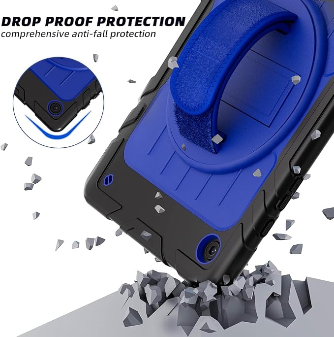 for Samsung Galaxy Tablet A8 Case 10.5 inch 2022 SM-X200/X205/X207 with Screen Protector [360 Rotating Stand] &Hand Shoulder Strap Shockproof Rugged Protective Cover|Black&Blue
