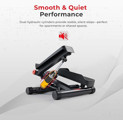 Sunny Health & Fitness Mini Stepper for Exercise at Home, Stair Step Workout Machine with Resistance Band and Over 300lb Weight Capacity, Optional Twist Motion and Free SunnyFit App Connection