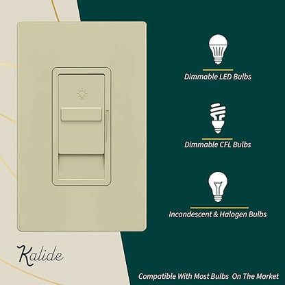 TOPGREENER Digital Dimmer Light Switch for 200W Dimmable LED/CFL Lights, Single Pole Led Slide Dimmer Switch, Neutral Wire Not Required, UL Listed, TGDS1-I, Ivory,1 Pack