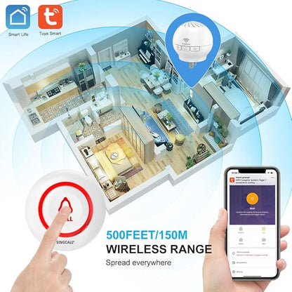 SINGCALL Tuya Caregiver Pager Smart Wireless Calling System WiFi SOS Emergency Home Caring Nurse Buzzer Call Bell System for Old People Patients Children